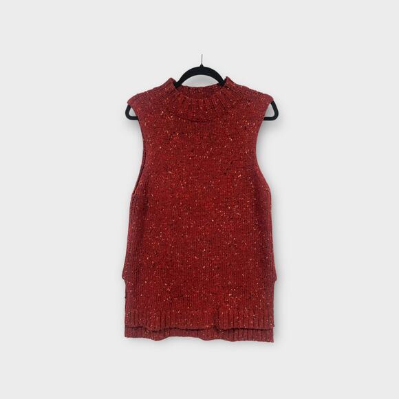 Abercrombie & Fitch Wool Blend Chunky Mock Neck sleeveless sweater vest Reds L - Picture 2 of 7